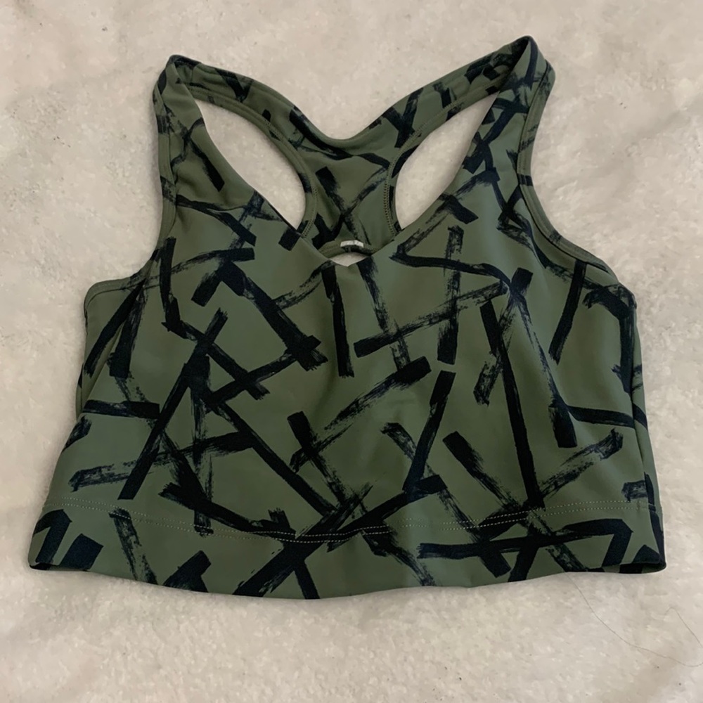 Green patterned sports bra